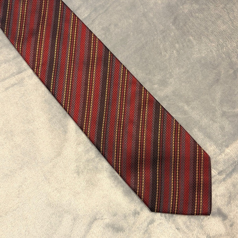 Zianetti Italian Silk Collection Tie Mens Burgundy Grey Gold Striped Made Italy